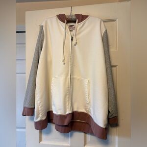 Lands' End White and Brown Hoodie